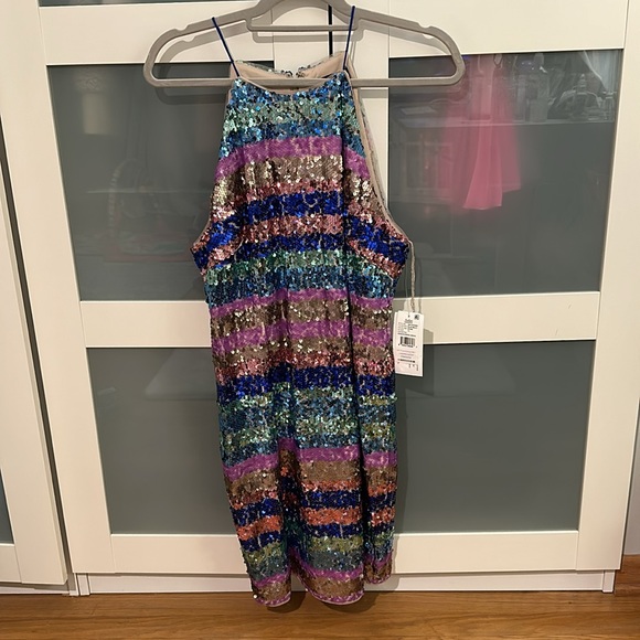 Aidan Aidan Mattox sequin cocktail party dress blue purple gold - Picture 4 of 10